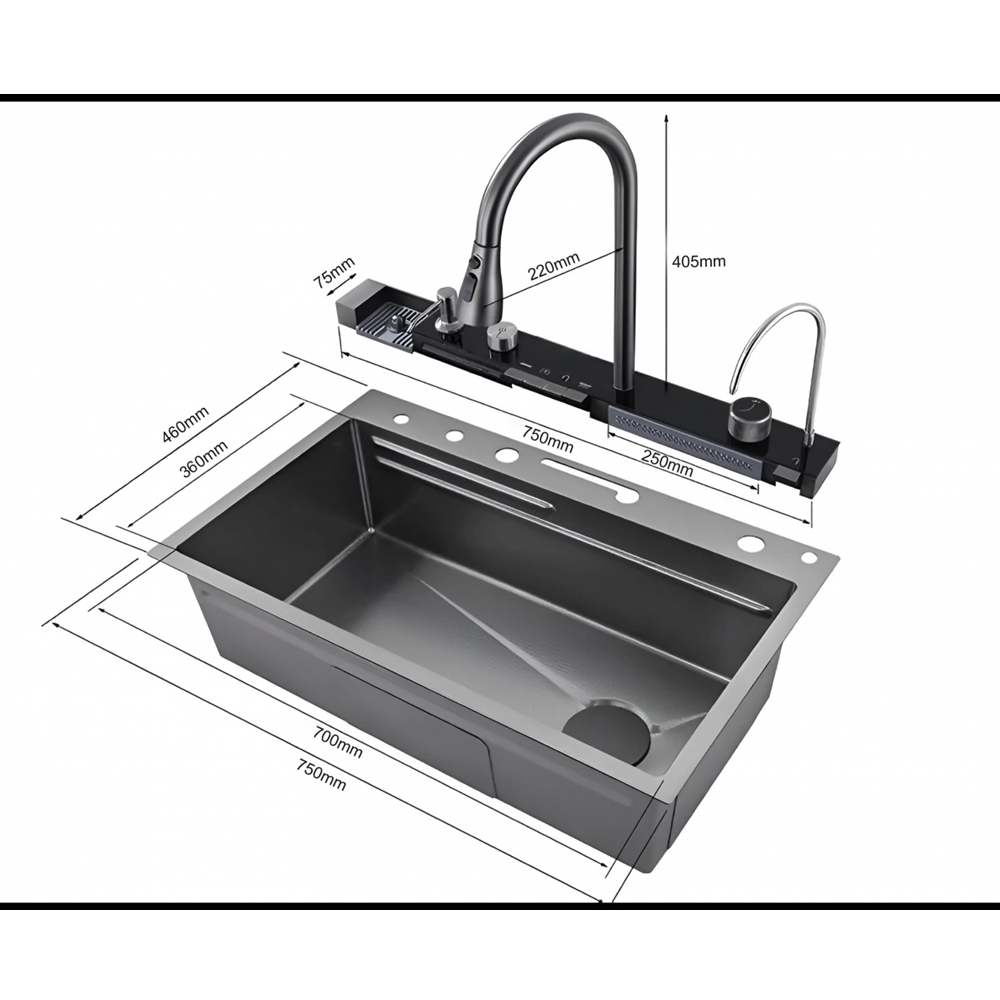 Многофункциональная кухонная мойка Zerix ZH7546-SET-02 Nano Black