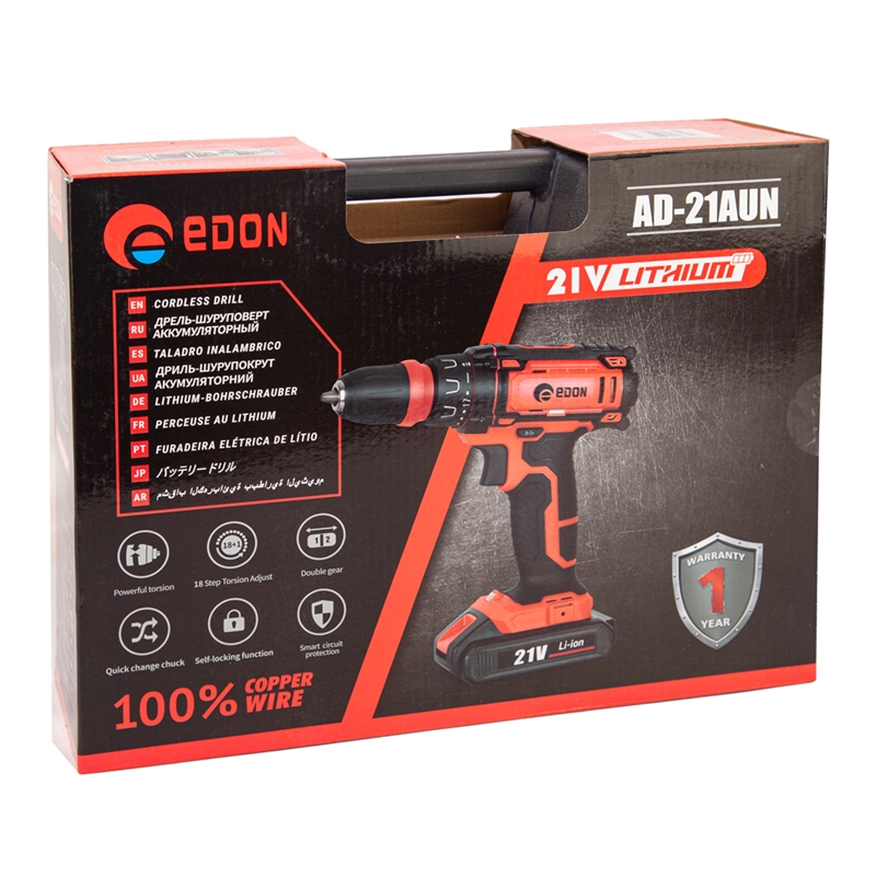 Дрель-шуруповерт аккумуляторная Edon AD-21AUN