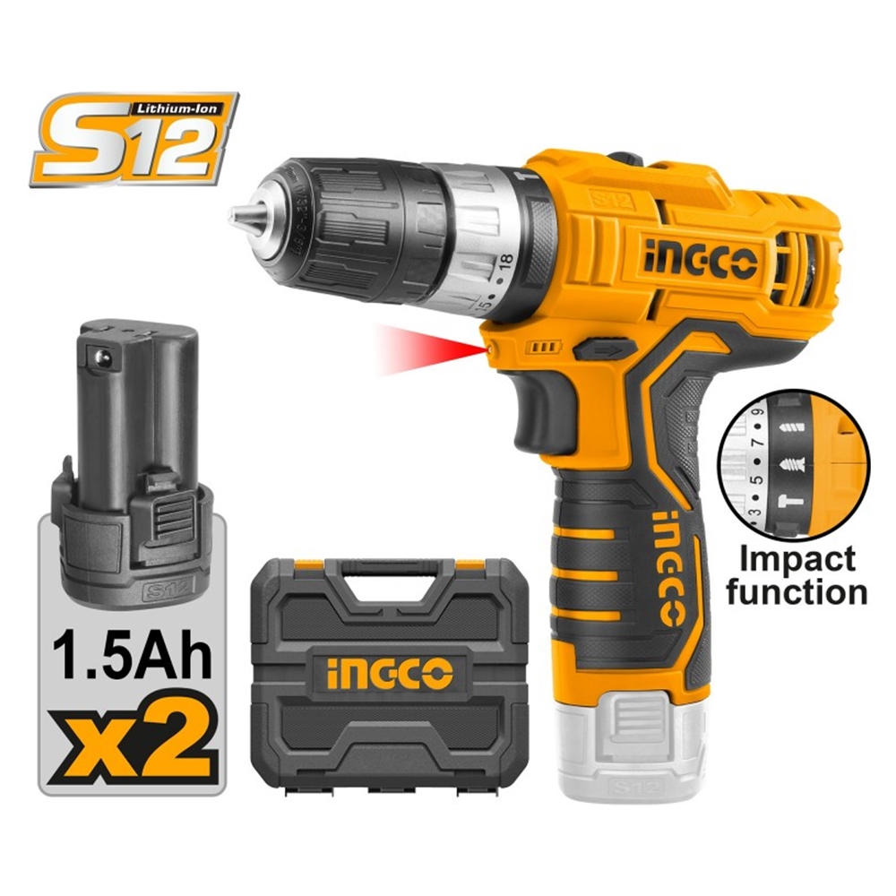 Шуруповерт акумуляторный ударный INGCO CIDLI1232 Li-Ion 12V/1.5A