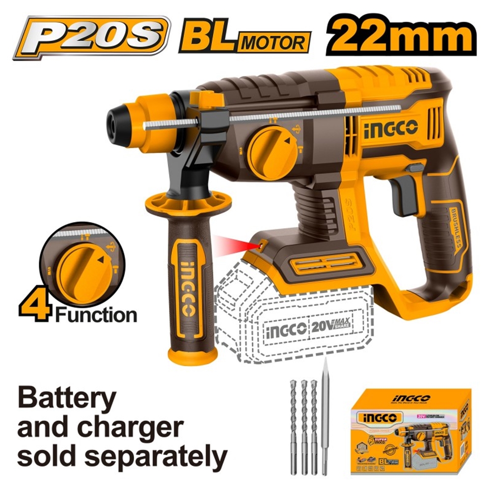 Aккумуляторный перфоратор(без аккум,) SDS plus 2.0J INGCO CRHLI20208