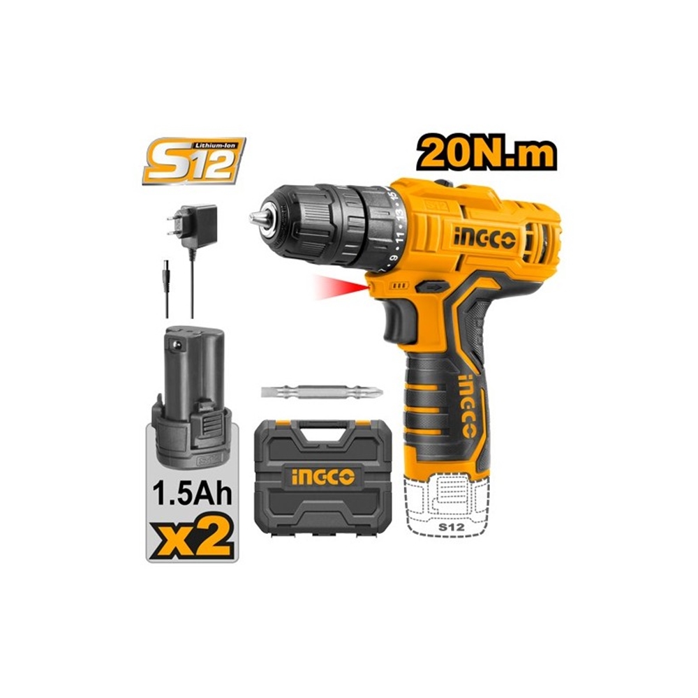 Шуруповёрт аккумуляторный INGCO CDLI12208 12V/2*1.5A