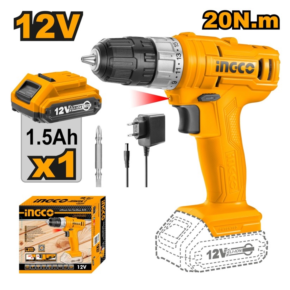 Шуруповерт аккумуляторный INGCO CDLI1211 Li-Ion 12V/1.5A