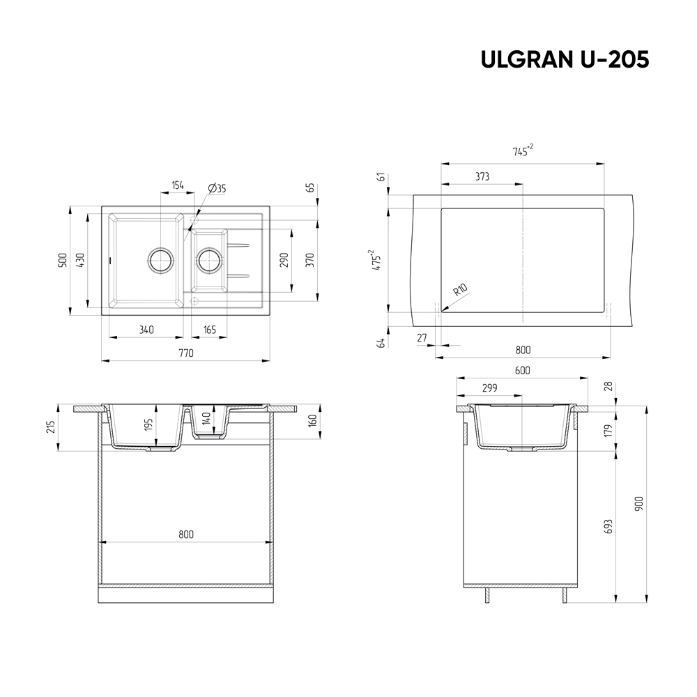 Кухонная мойка ULGRAN U-205 Белый