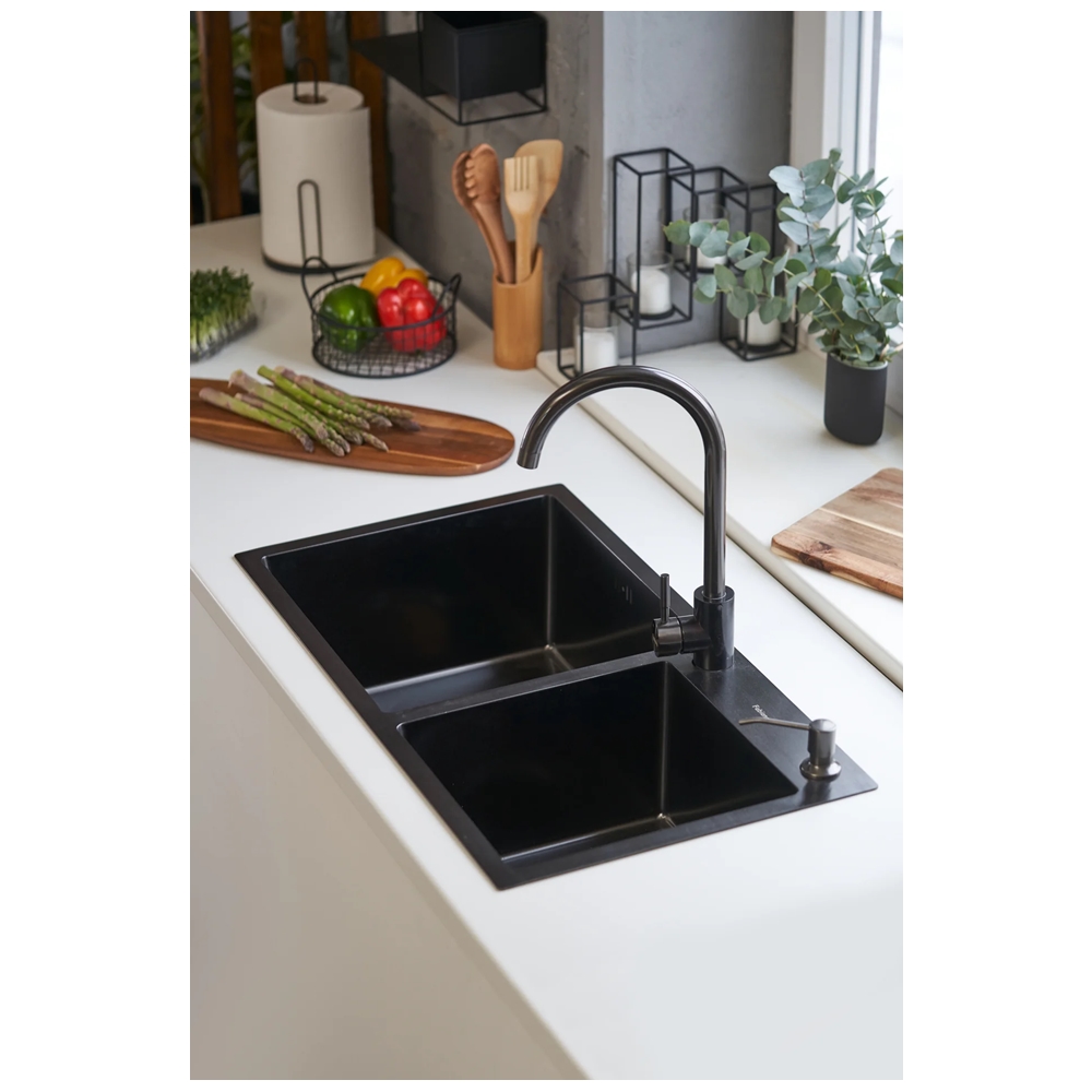 Кухонная мойка Fabiano 78x43 Nano PVD Black Right