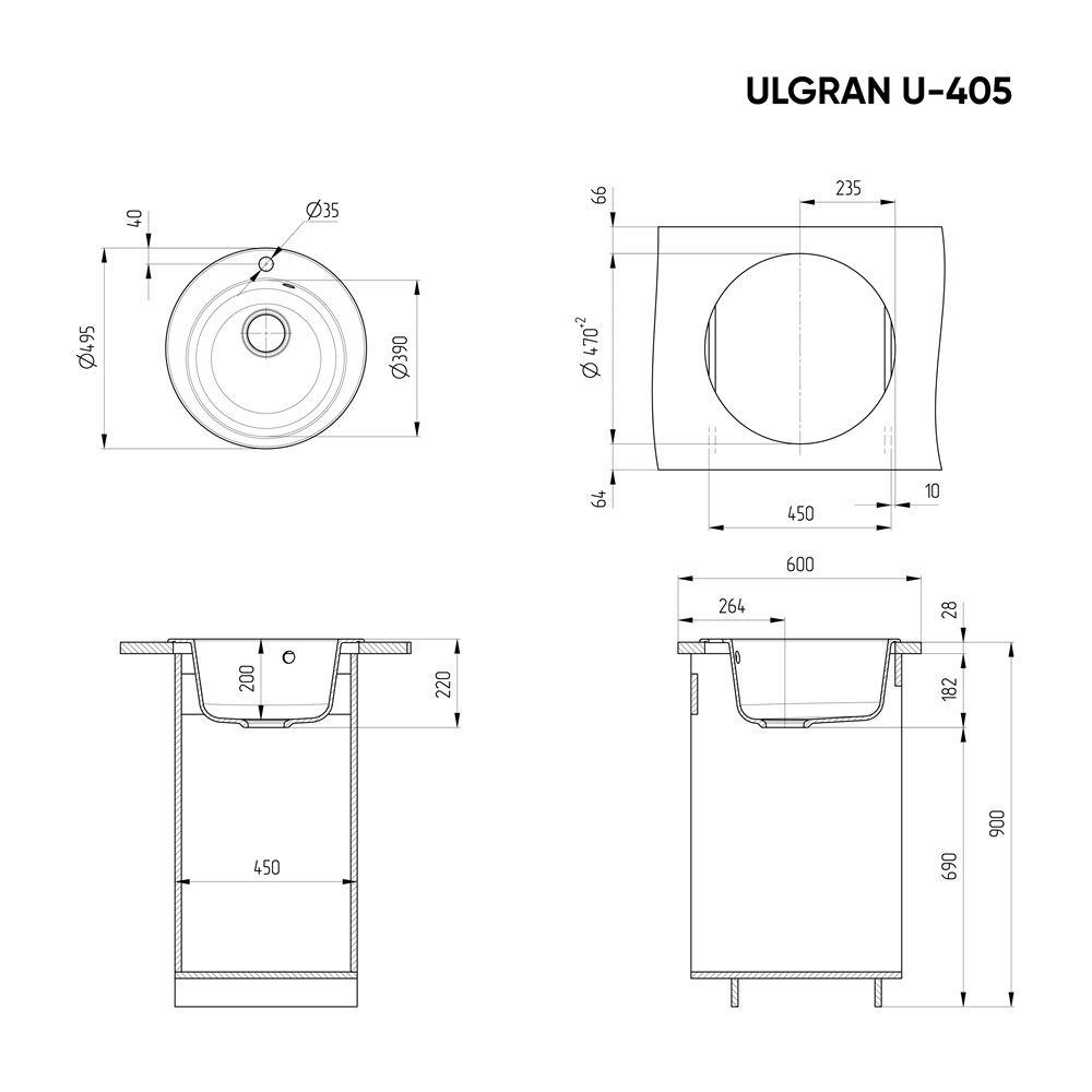 Кухонная мойка ULGRAN U-405 Темно-Серый