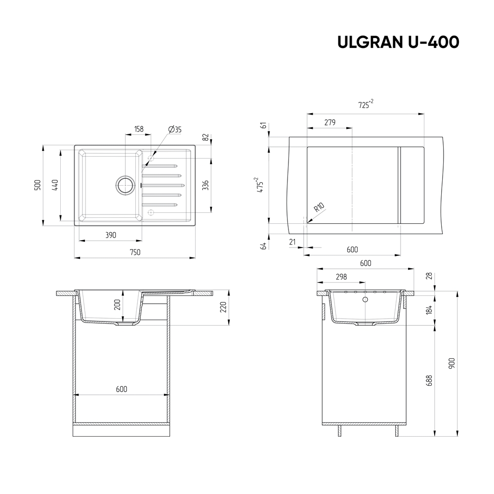 Кухонная мойка ULGRAN U-400 Бежевый