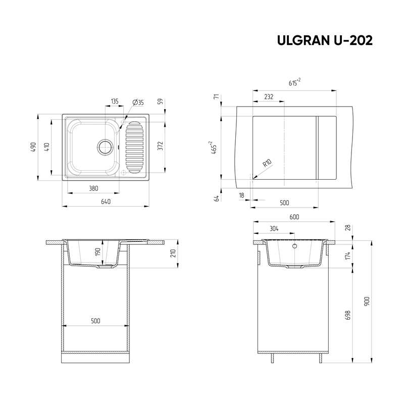 Кухонная мойка ULGRAN U-202 Темно-серый