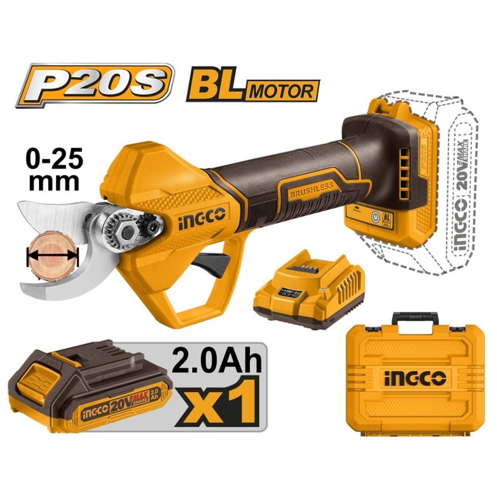 Аккуляторный секатор 20V Li-Ion INGCO CSSLI202581