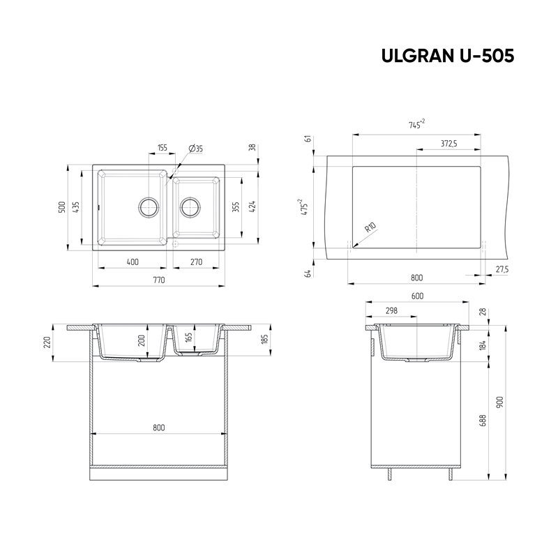 Кухонная мойка ULGRAN U-505 Бежевый