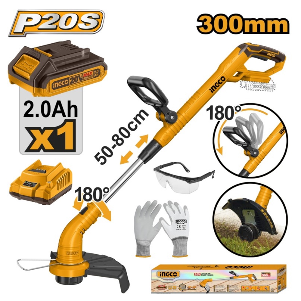 Триммер аккумуляторный INGCO CGTLI20301 Li-Ion 20V/1*2A