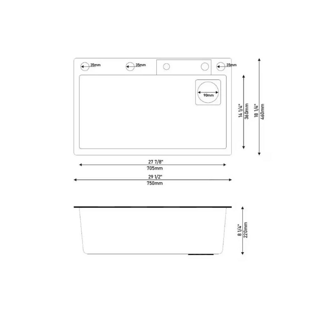 Кухонная мойка Fabiano 75x46 мультифункциональная Nano PVD Black