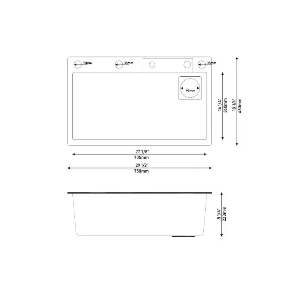 Chiuvetă Fabiano 75x46 multifuncțională Satin