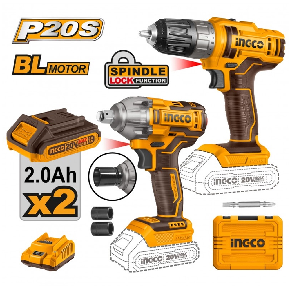 Набор Шуруповерт аккумуляторный + Гайковёрт ударный Li-Ion 2*2Ah INGCO COSLI230702